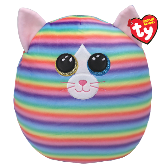 Ty Squishmallows plush toy with rainbow striped pattern on a white background