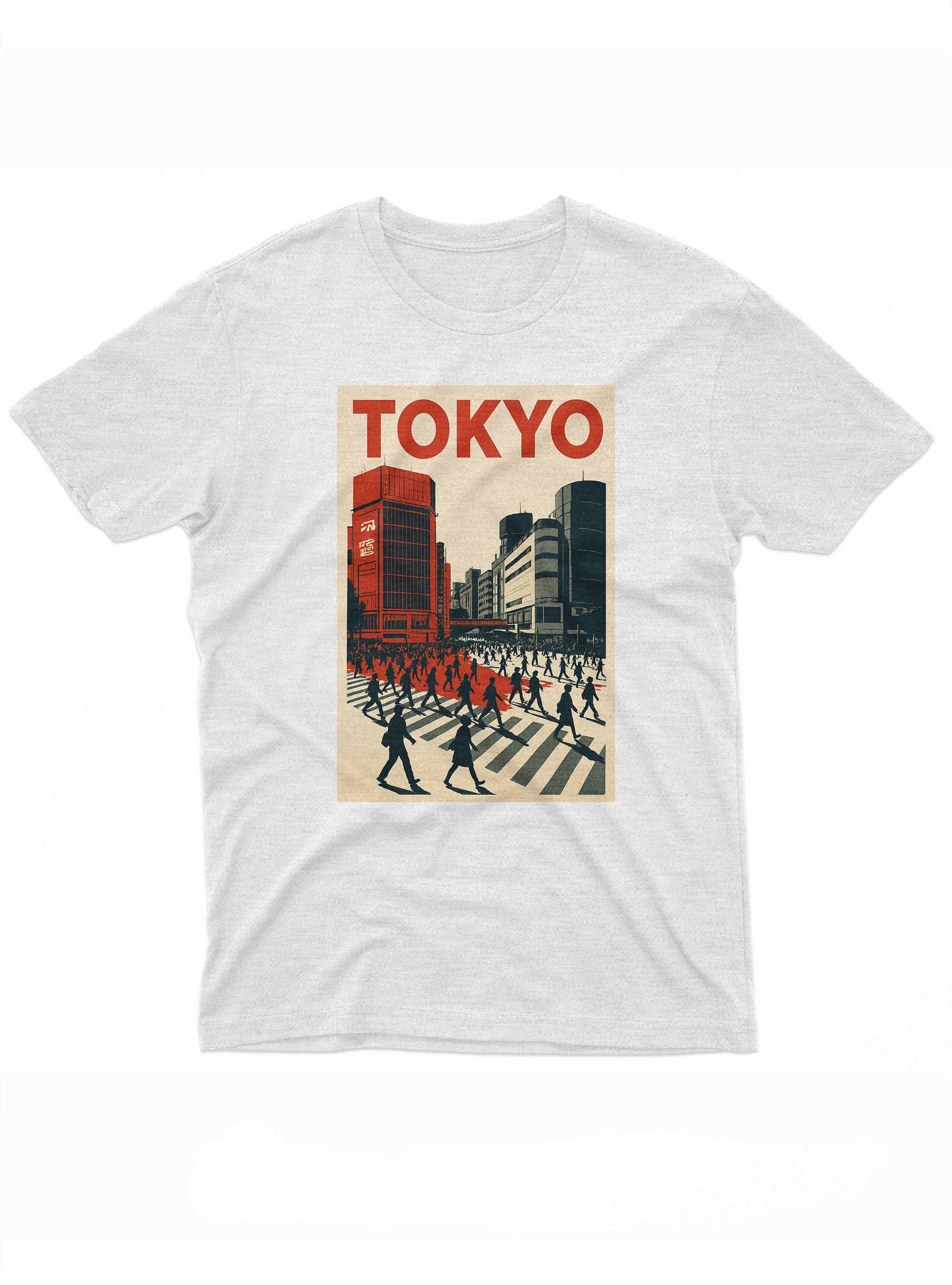 White t-shirt with a graphic of a cityscape and 'TOKYO' text on a white background