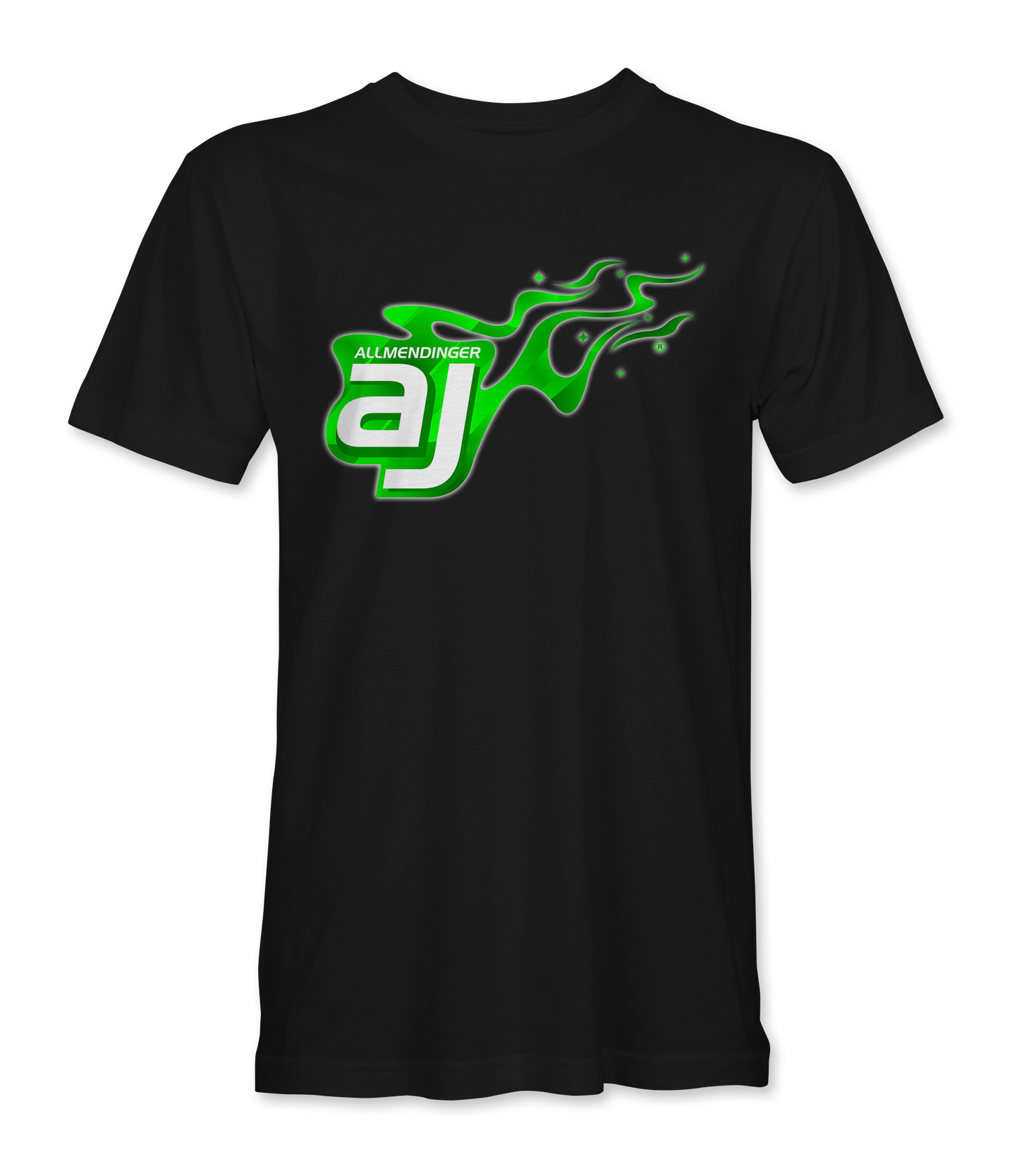 AJ Allmendinger - Basic Tee Green Flame Logo