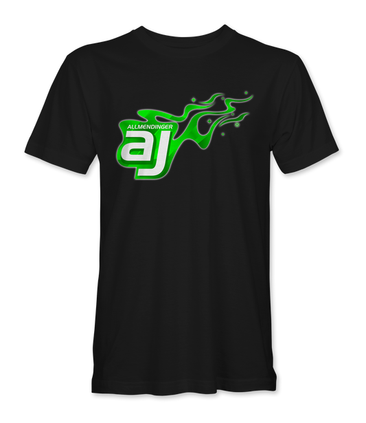 AJ Allmendinger - Basic Tee Green Flame Logo