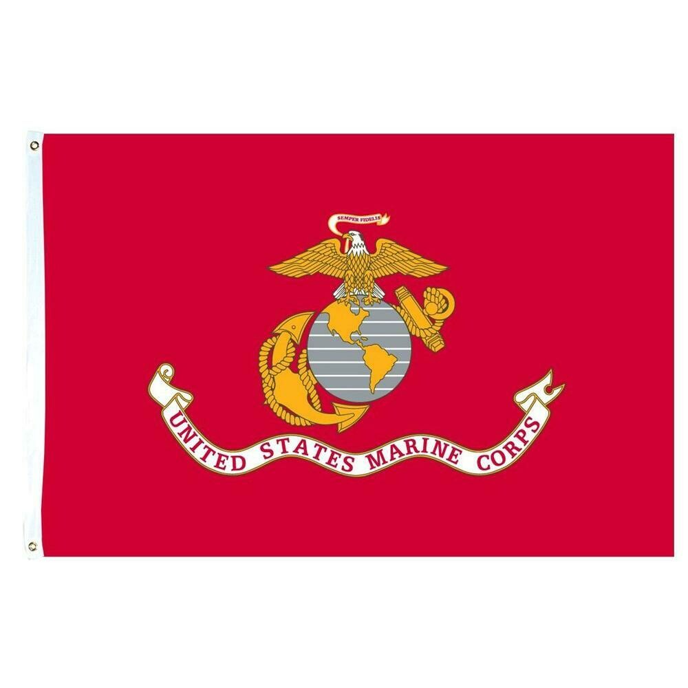 United States Marine Corps flag with red background and emblem