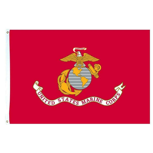 United States Marine Corps flag with red background and emblem