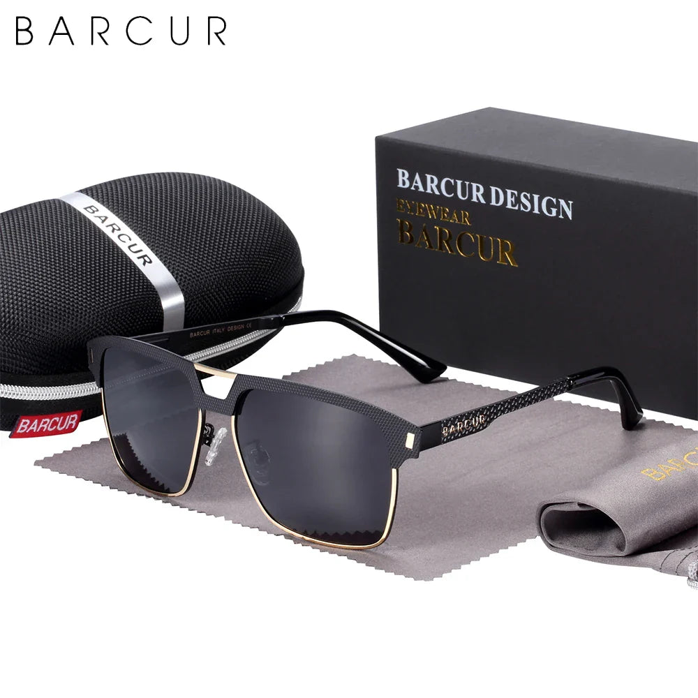 BARCUR Polarized Men’s Sunglasses – Fashionable Square Stainless Steel Frame UV400 Protection Anti-Reflective Outdoor Sports & Driving Eyewear – Original Design Casual Style with Premium Polycarbonate Lenses