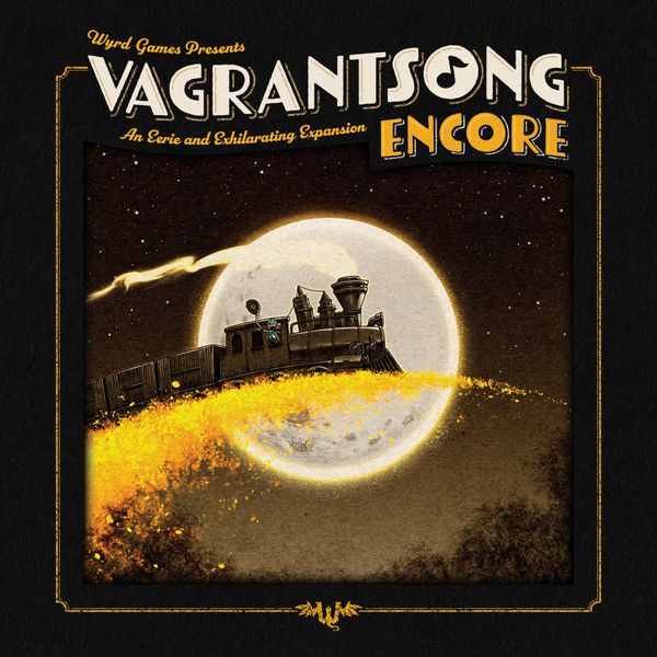 VagrantSong Encore game box with train and moon illustration on a dark background