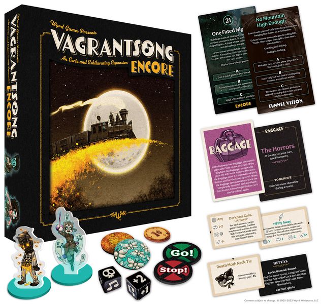 Vagrantsong Encore board game packaging with components on a white background