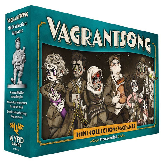 Vagransong mini collection box with illustrated characters on a teal background