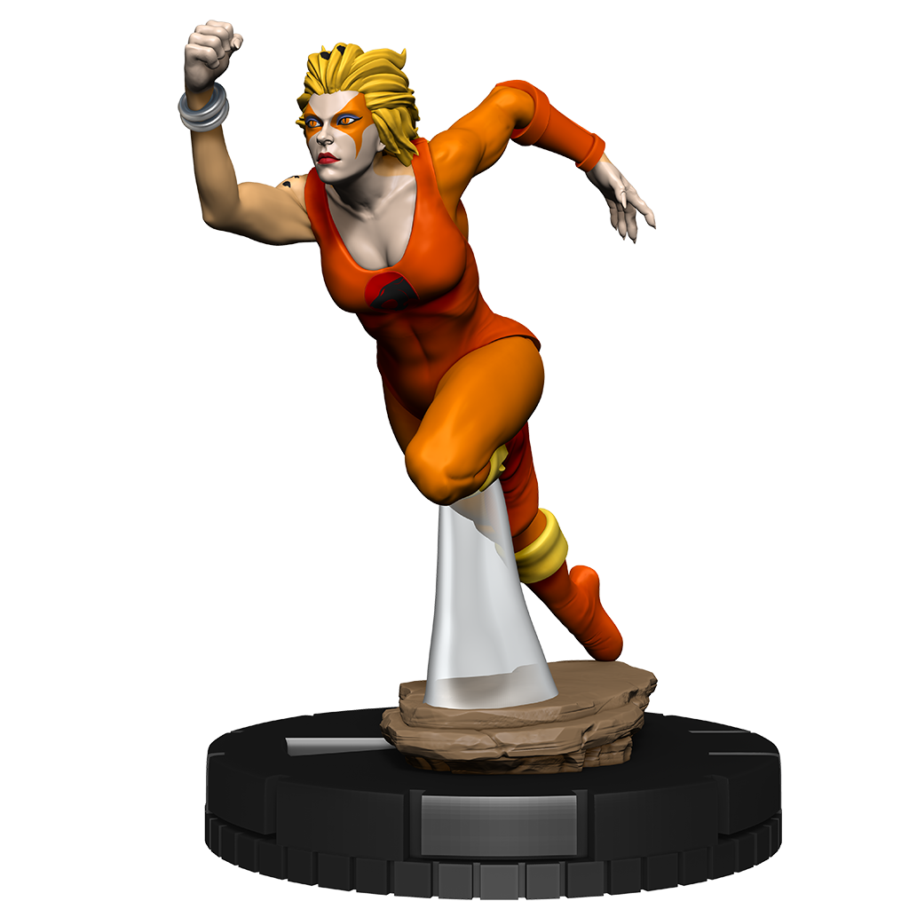 Statue of a character in an orange and yellow outfit on a white background