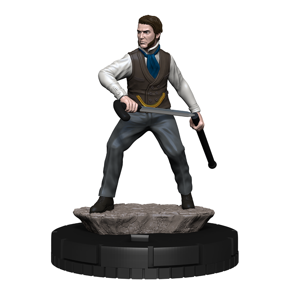 Statue of a character in a historical outfit with a weapon on a white background