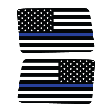Two American flags with a thin blue line on a white background