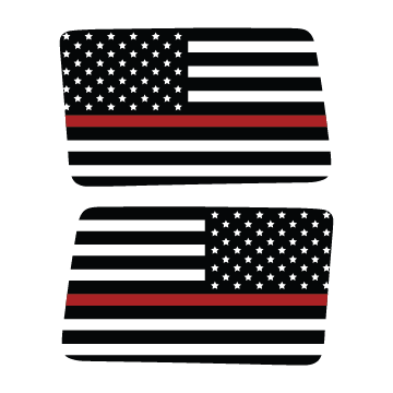 Two American flags with a thin red line on a white background