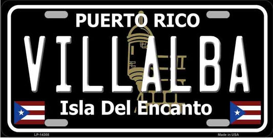 Villalba Puerto Rico Black Metal Novelty License Plate