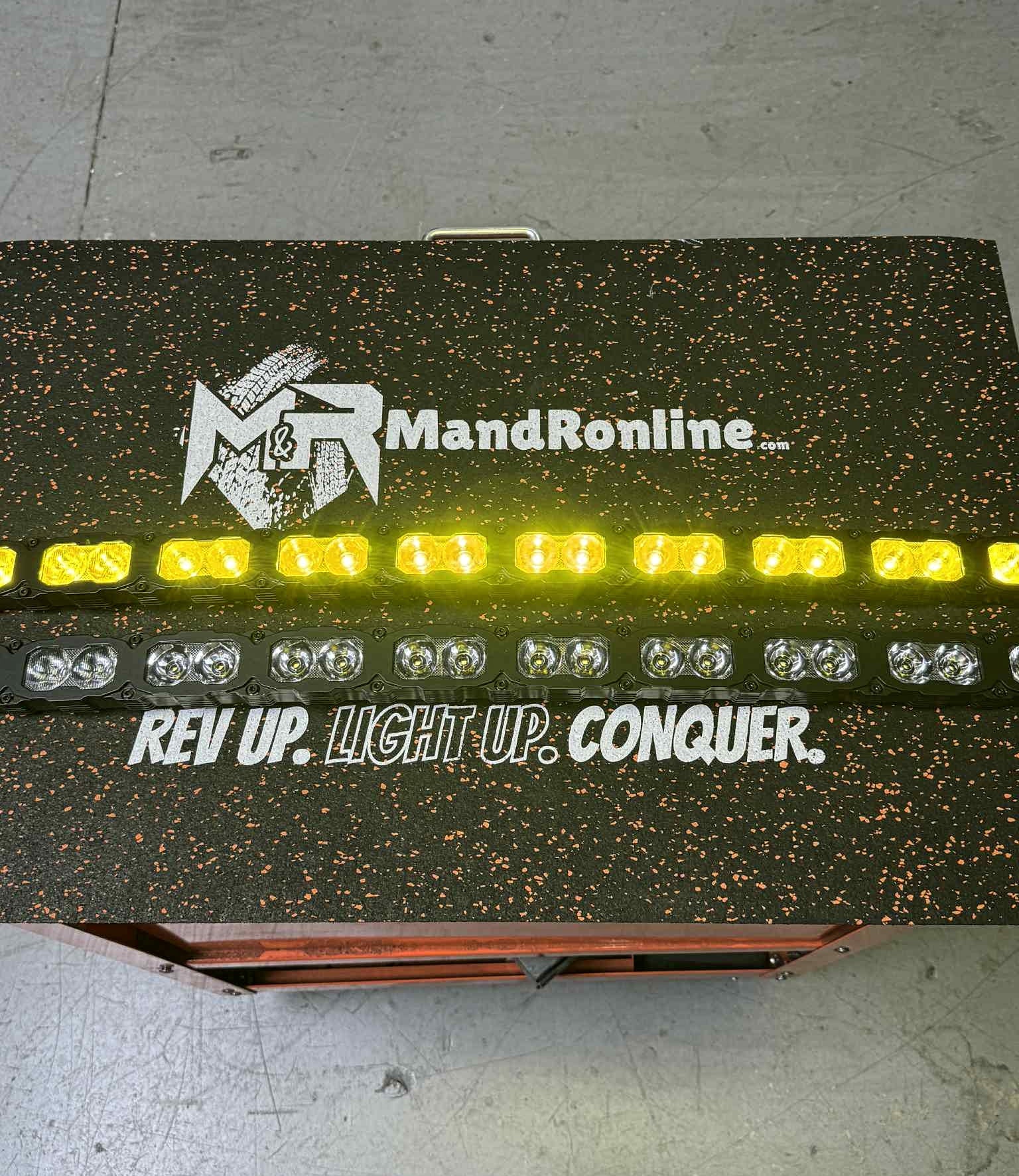 MandRoline toolbox with LED lights on a concrete floor
