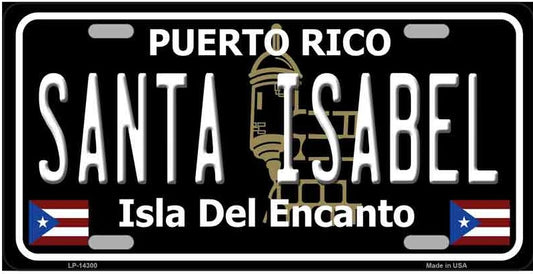 Santa Isabel Puerto Rico Black Background Metal License Plate