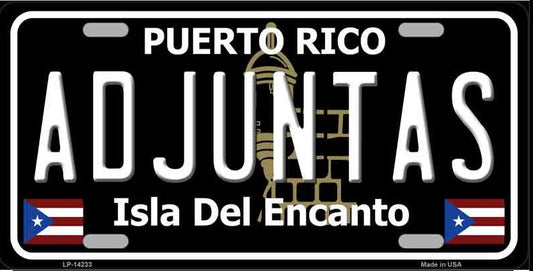 Adjuntas Puerto Rico Black License Plate Style Sign