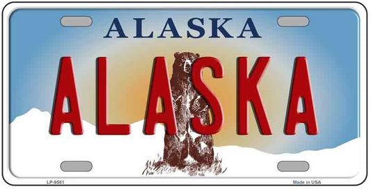 Alaska Bear Red Letters State Novelty Metal License Plate Tag