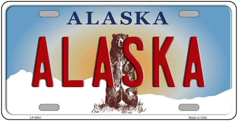 Alaska Bear Red Letters State Novelty Metal License Plate Tag