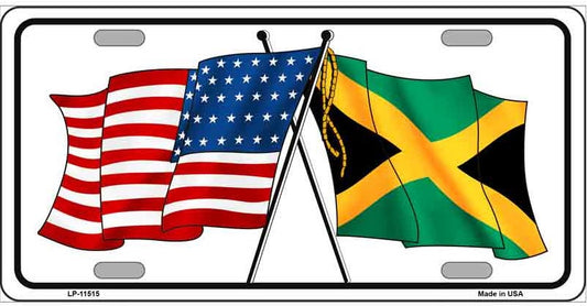 Jamaica and American Flag Crossed License Plate Auto Tag