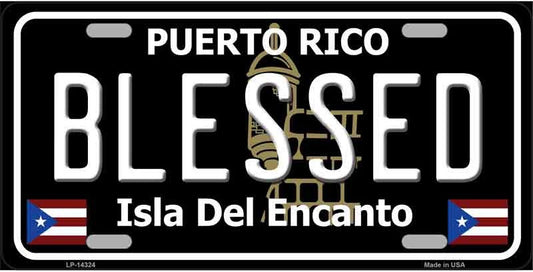 Puerto Rico BLESSED Black Metal License Plate