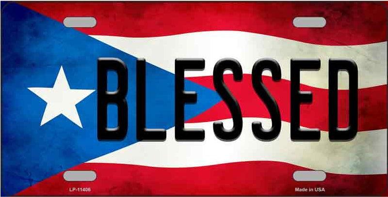 Puerto Rico BLESSED Flag License Plate Style Sign