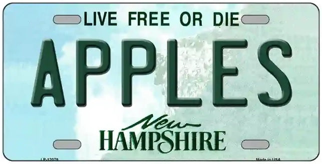 Apples New Hampshire State Novelty Metal License Plate Tag