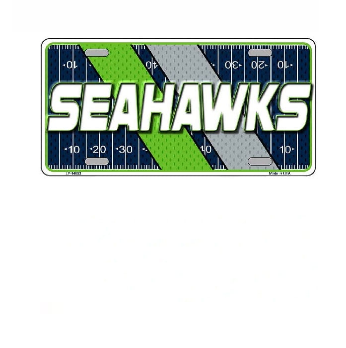 License plate with 'SEAHAWKS' text on a football field design