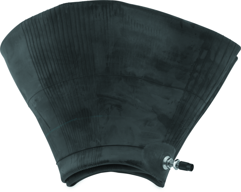Black tire tube with valve on a white background