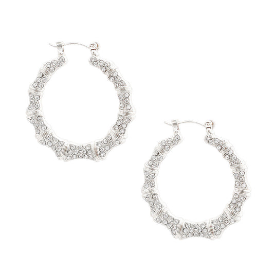 Silver Bling Thin Bamboo Hoops