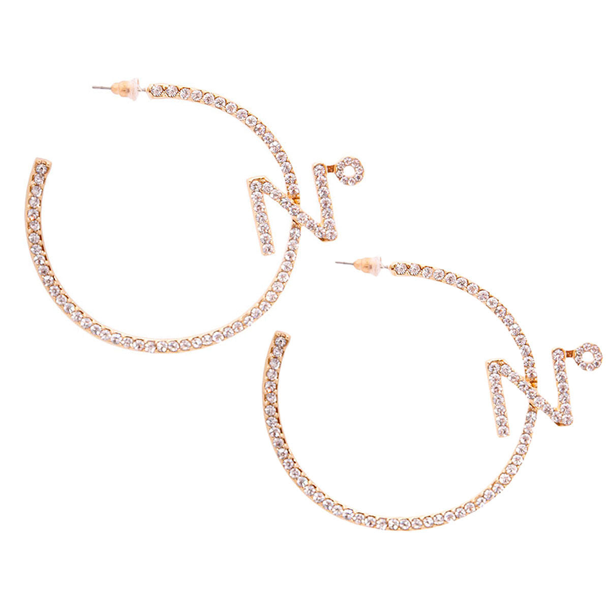 N Gold Rhinestone Hoops