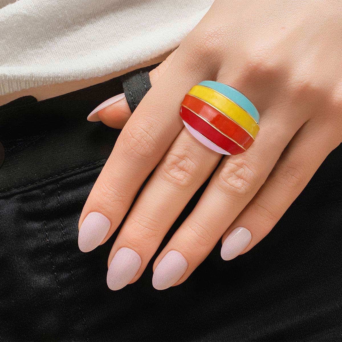 Multicolored Rainbow and Gold Dome Ring