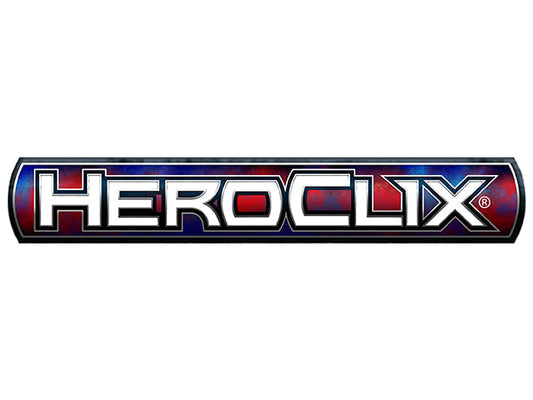 HEROClix logo with red, white, and blue colors on a white background