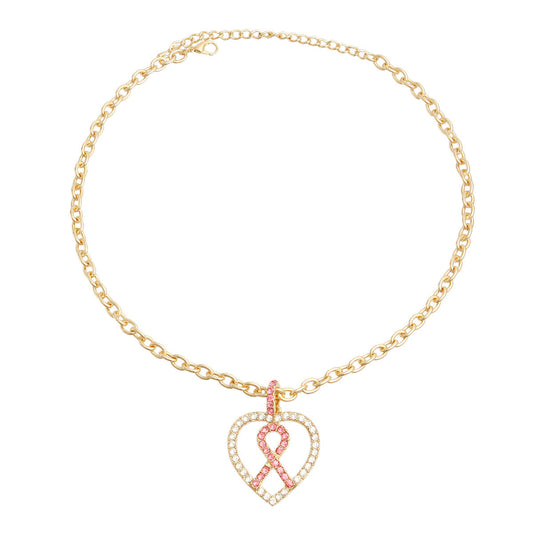 Pink Ribbon Clear Heart Necklace