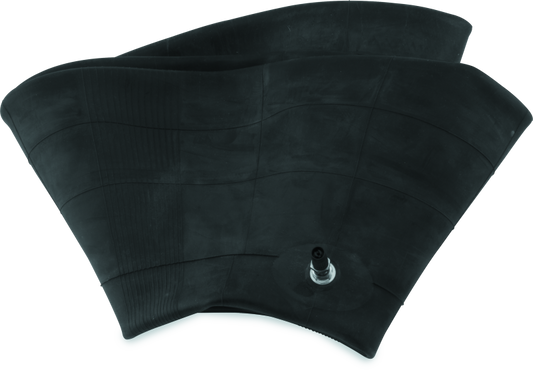 Two black tire inner tubes on a white background