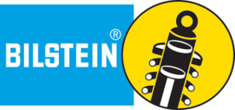 Bilstein logo with a blue background and yellow circle featuring a black and white illustration of a shock absorber.