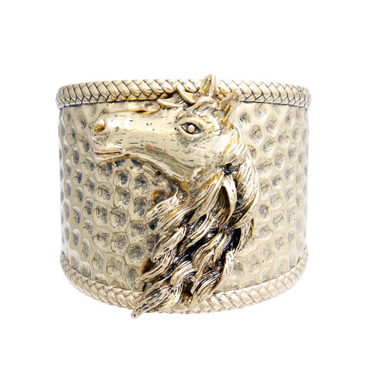 Burnished Gold Horse Hammered Cuff