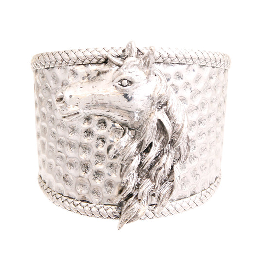 Burnished Silver Horse Hammered Cuff