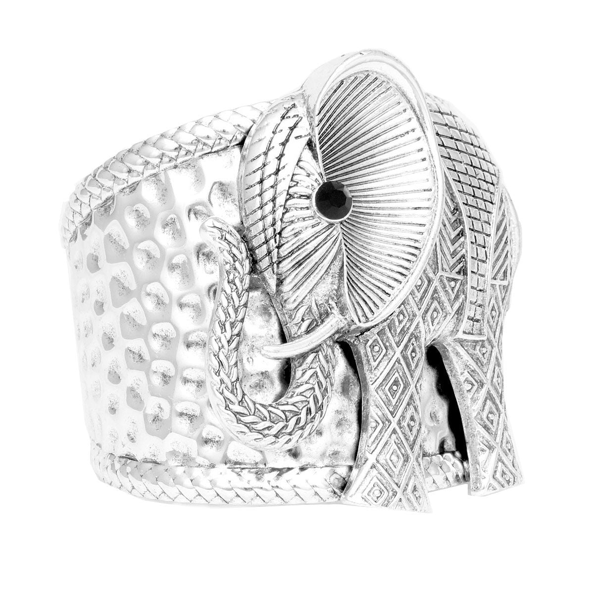 Cuff Burnished Silver Elephant Tribal Bracelet