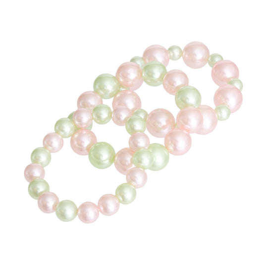 AKA Pink Green Pearls Stretch Bracelet Set