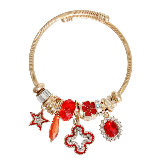 Gold Red Crystal Cable Bangle