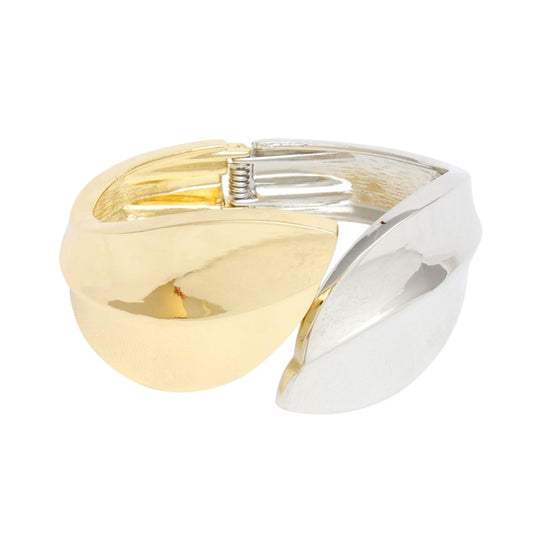 Cuff Mixed Metal Leaf Hinge Bracelet for Women