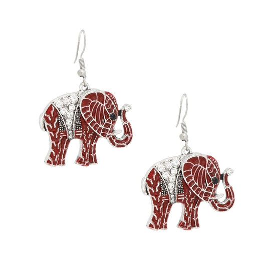 DST Red Elephant Rhinestone Fish Hook Earrings