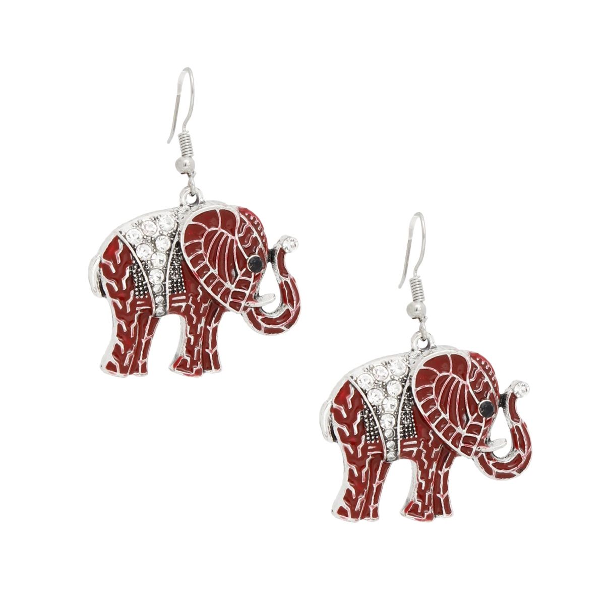 DST Red Elephant Rhinestone Fish Hook Earrings