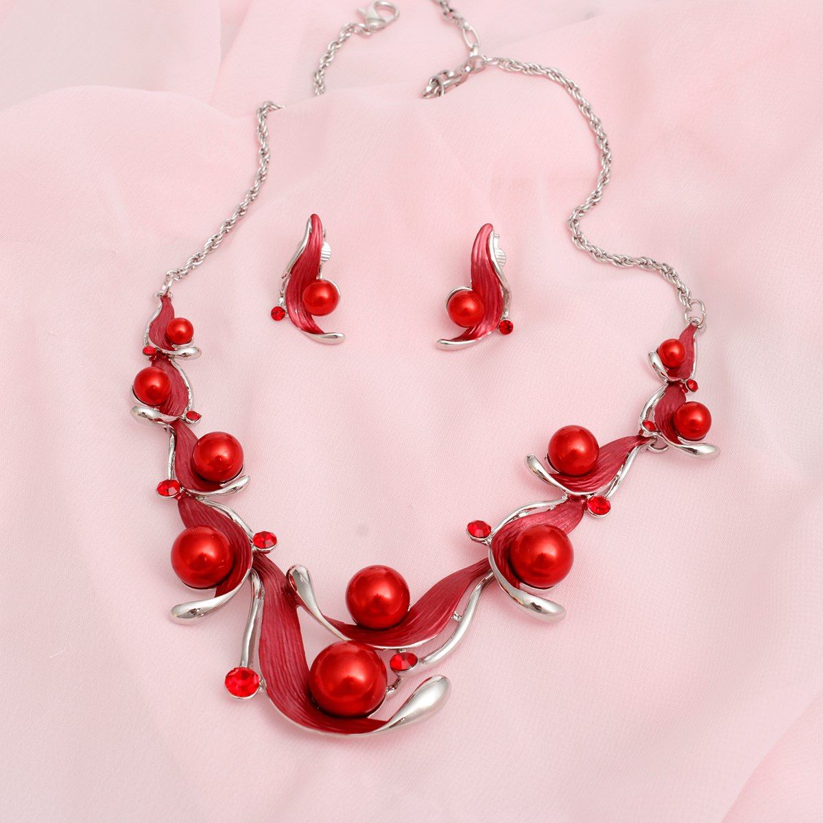 Collar Elegant Refined Red Pearl DST Necklace