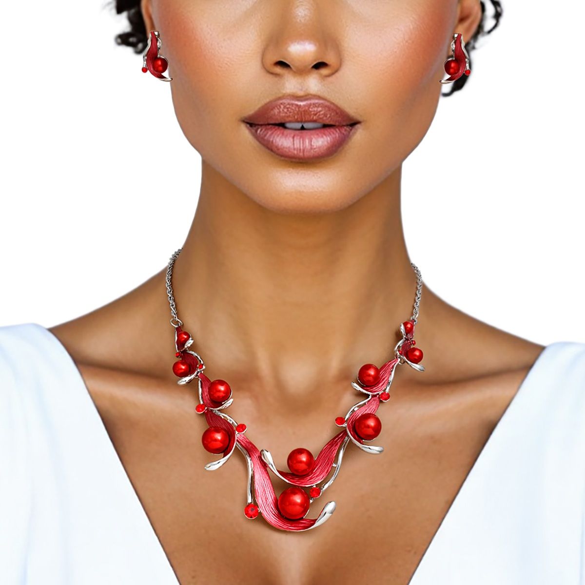 Collar Elegant Refined Red Pearl DST Necklace