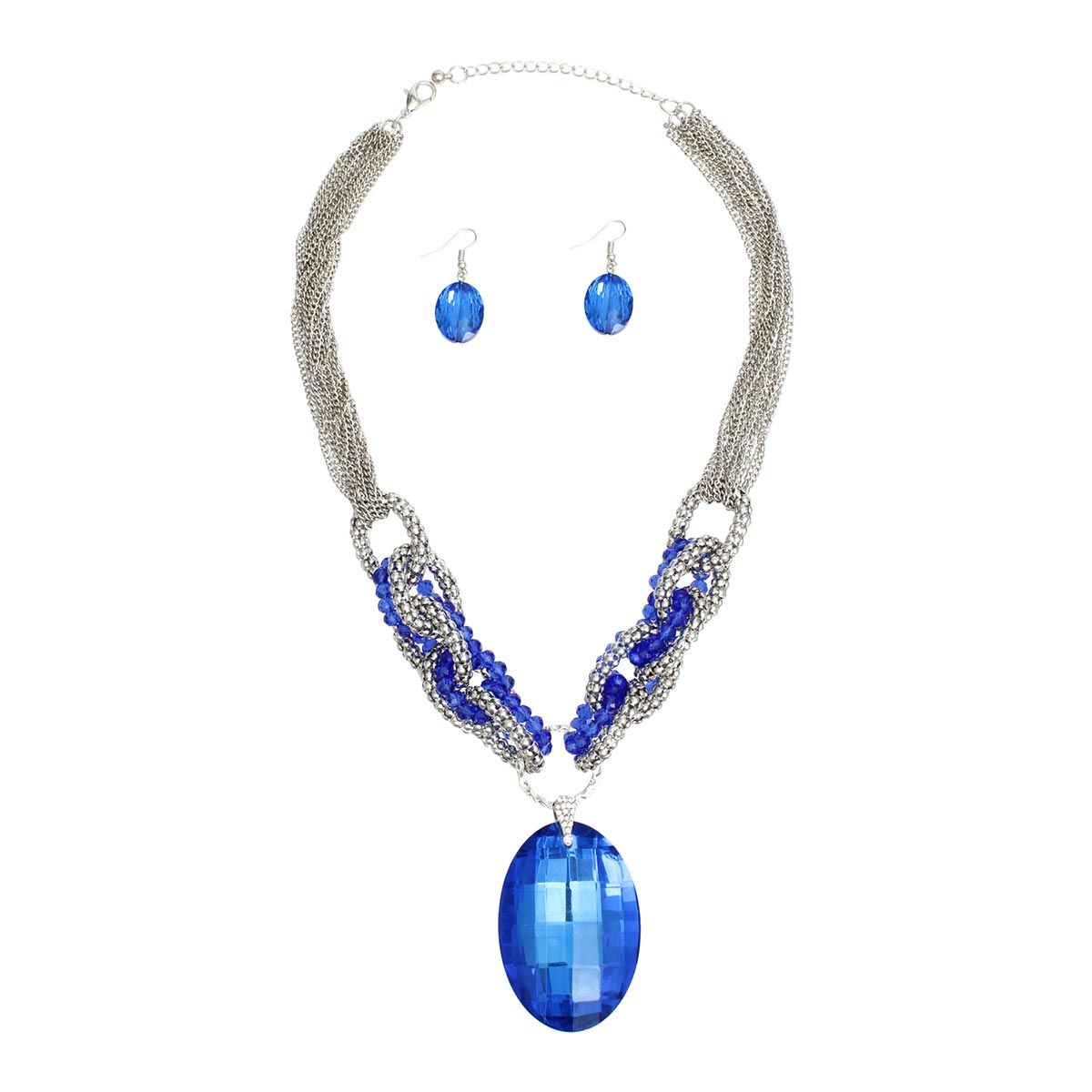 Necklace Royal Blue Oval Crystal Chain for Women