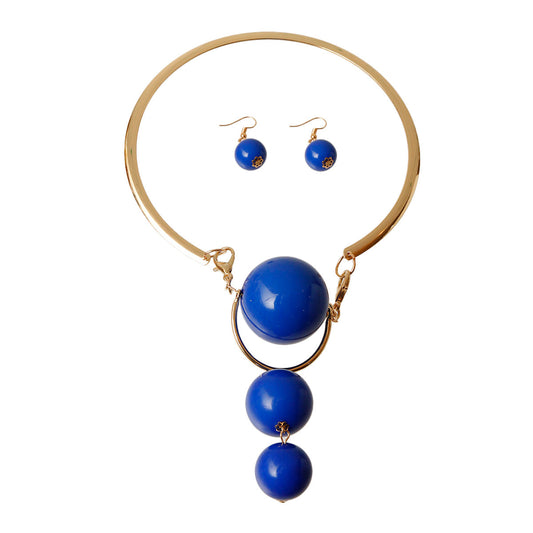 Choker Blue Ball Drop Rigid Collar for Women