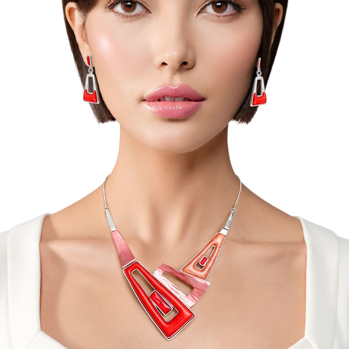 Collar Red Geometric Snake Chain Necklace Women