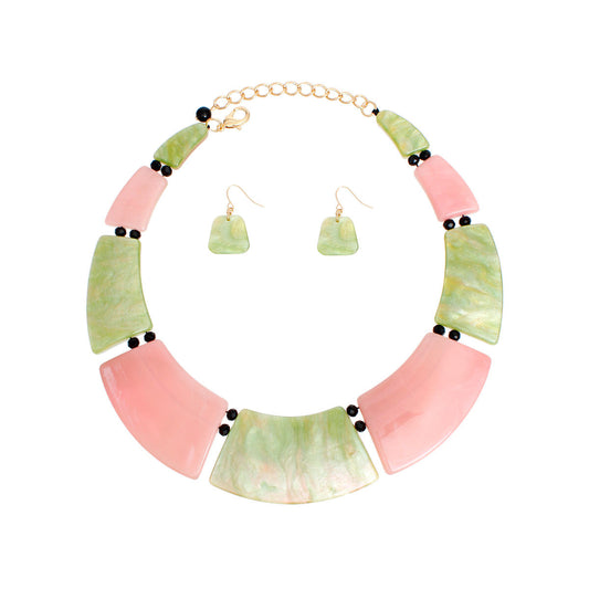 AKA Necklace Pink Green Plate Collar for Women