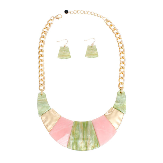 AKA Necklace Pink Green Marble Bib for Women