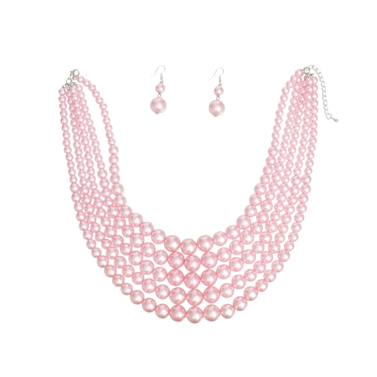 Pearl Necklace Pink 5 Strand Set for Women