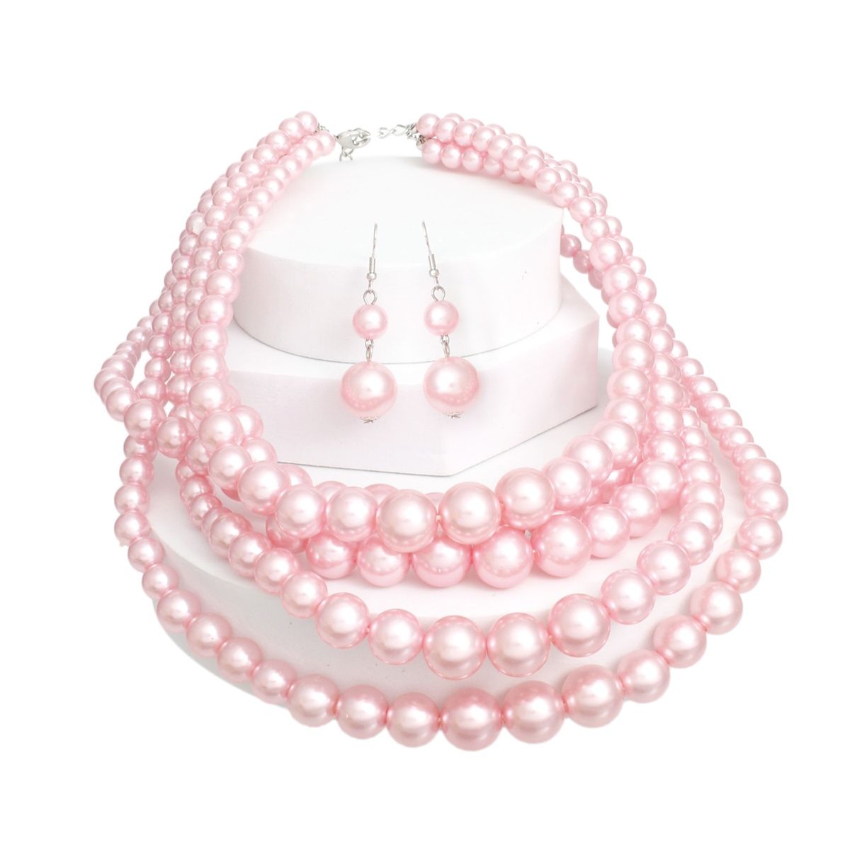 Pearl Necklace Pink 5 Strand Set for Women